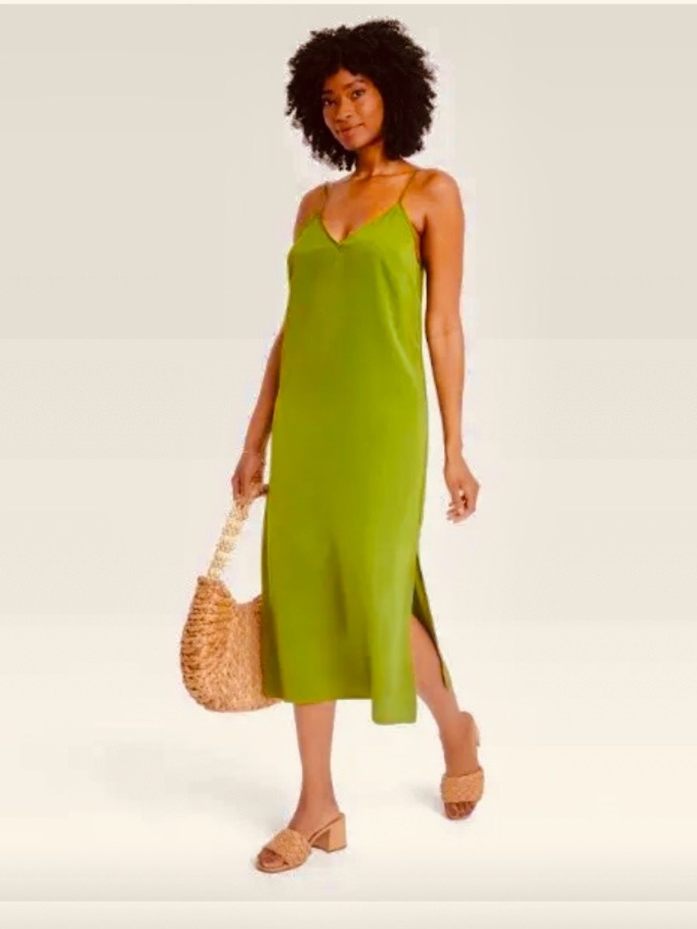 a new day Olive Slip Midi Dress with Side Slit